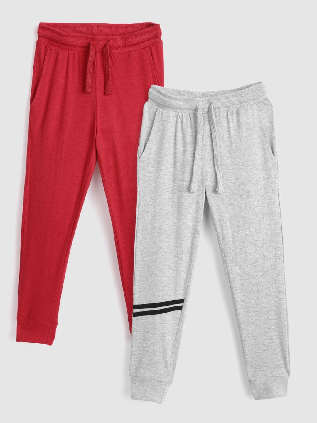 

YK Boys Pack of 2 Solid Joggers, Red