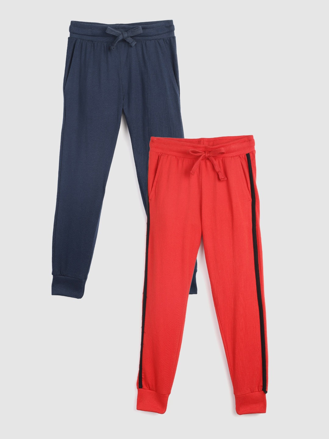 

YK Boys Pack of 2 Pure Cotton Solid Joggers, Red