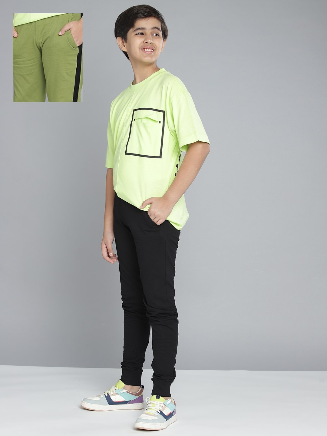 

YK Boys Pack of 2 Pure Cotton Solid Joggers, Olive