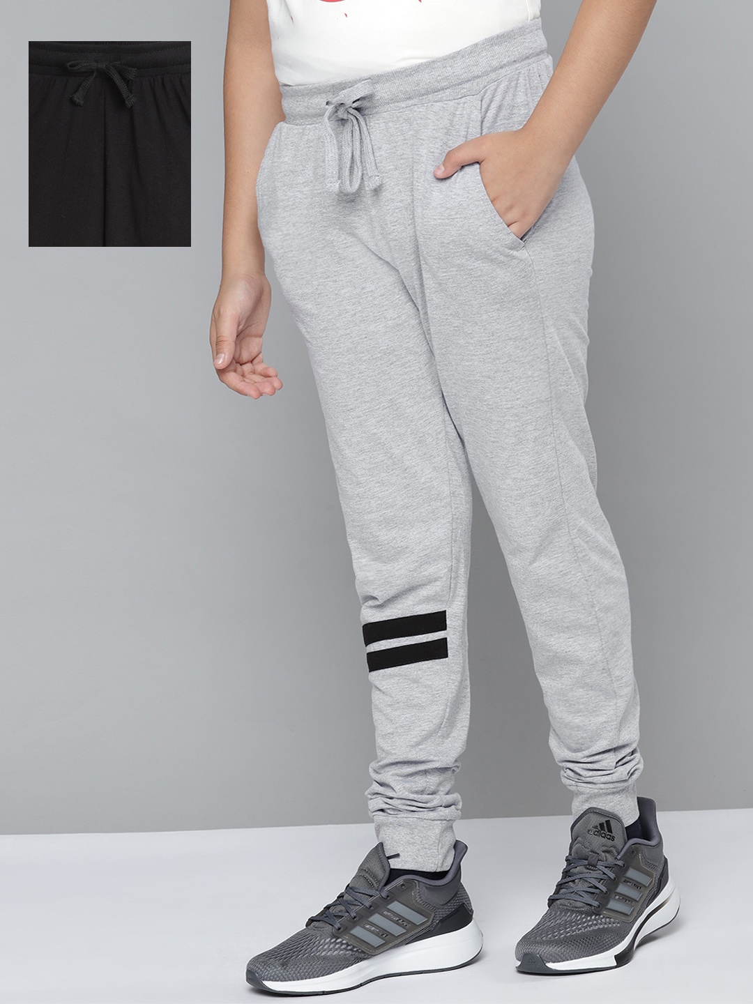 

YK Boys Pack of 2 Solid Joggers, Grey melange