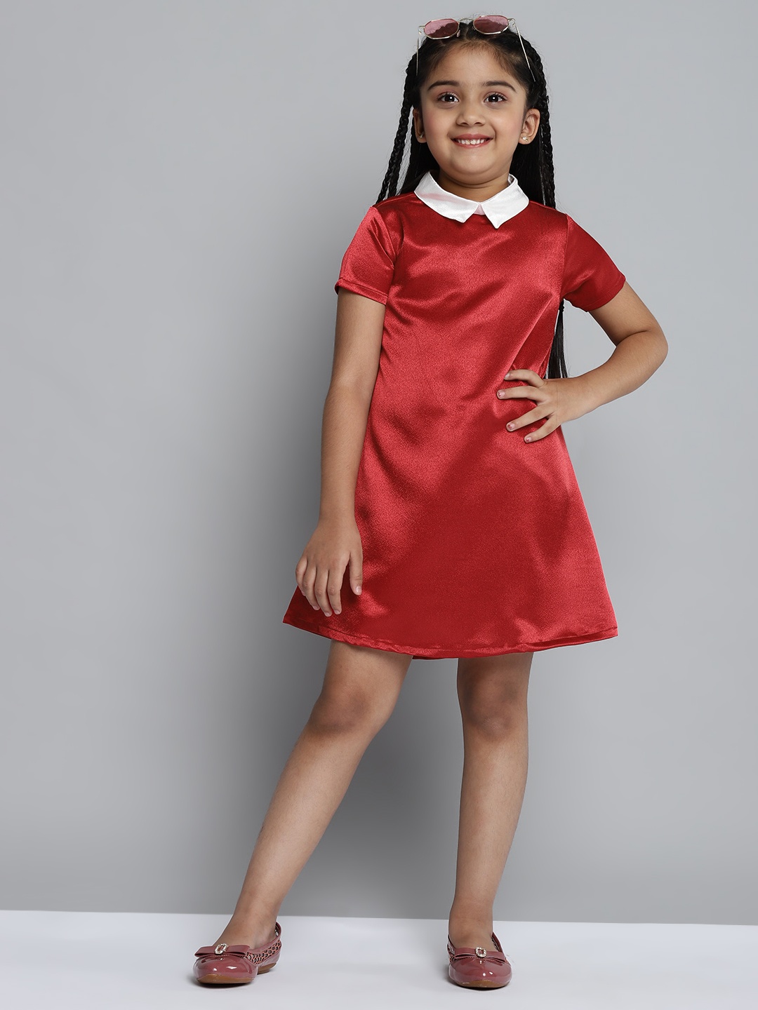 

YK Girls Maroon Solid A-Line Dress