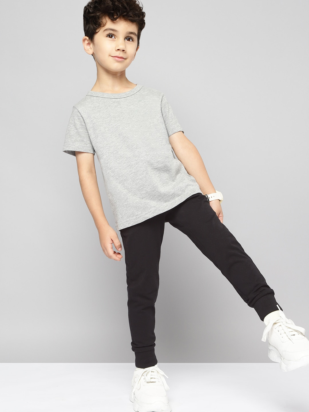 

YK Boys Pack of 2 Solid Joggers, Grey melange