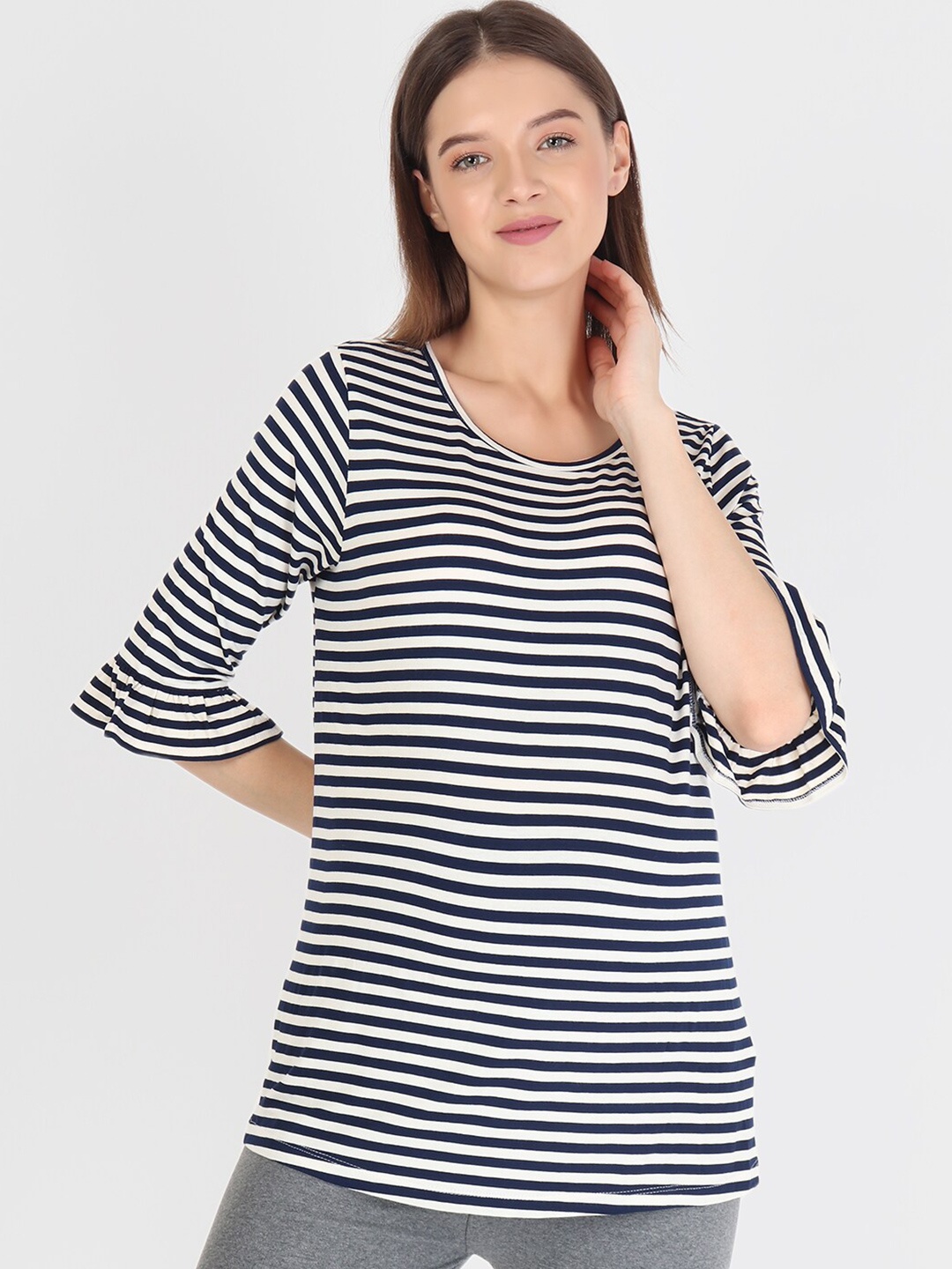 

Momsoon Women Maternity White & Black Striped Regular Top