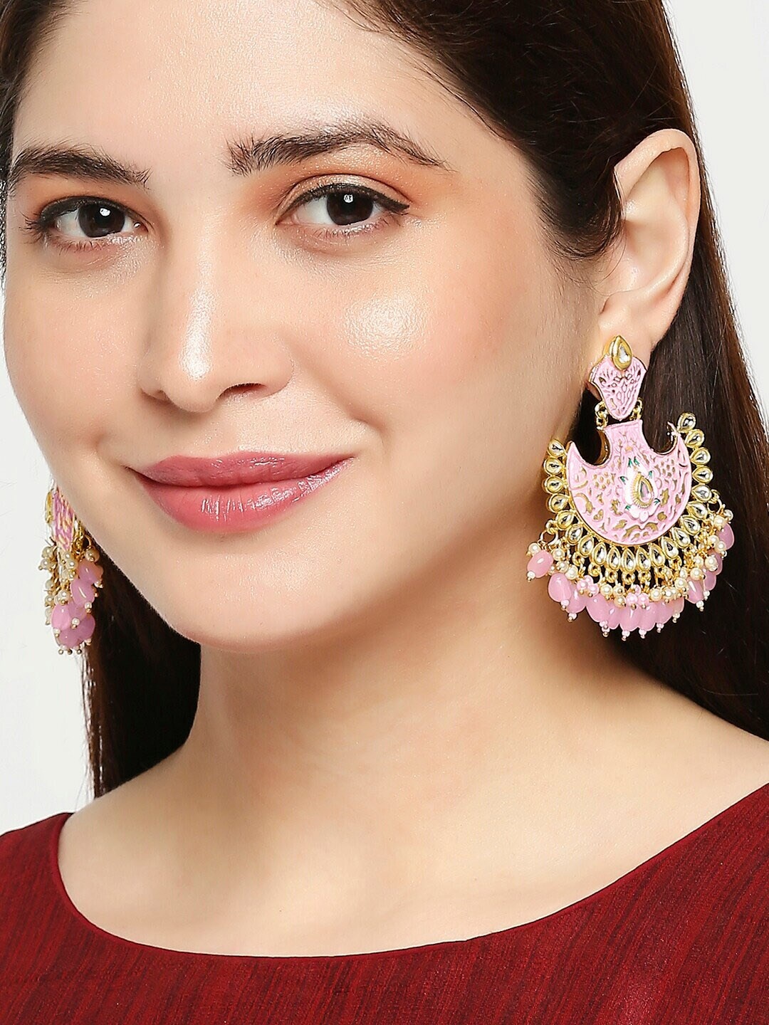 

OOMPH Pink Contemporary Chandbalis Earrings