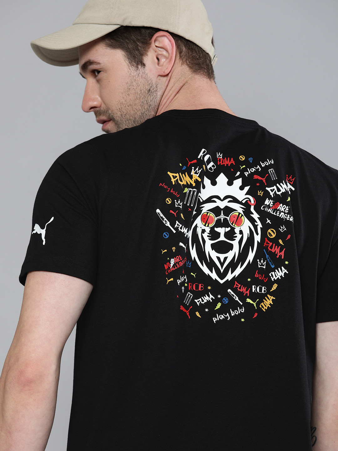 

Puma Men Black & White Graphic Back Printed RCB Regular Fit T-shirt