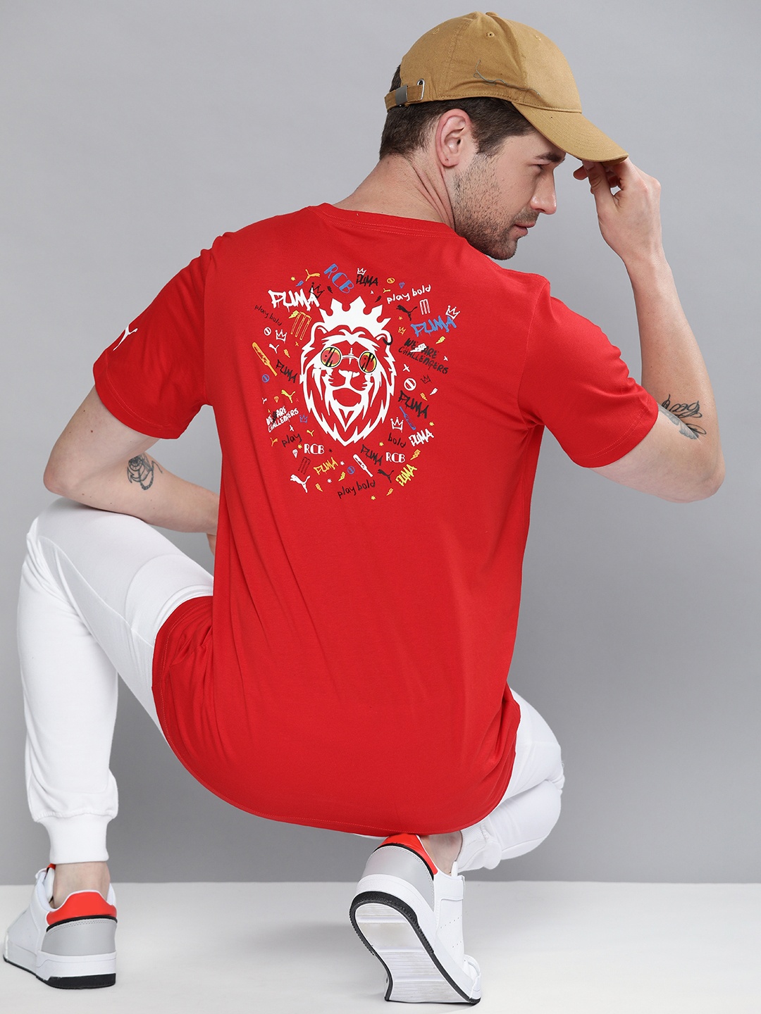 

Puma Men Graphic Back Printed RCB Regular Fit T-shirt, Red