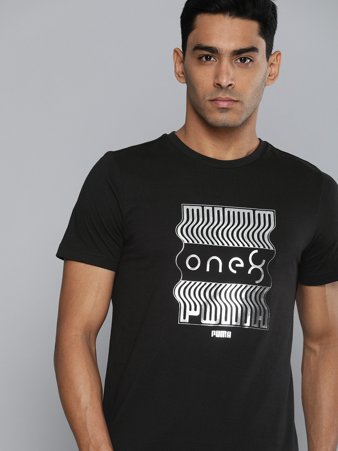 

one8 x PUMA Men Black Virat Kohli Foil Graphic T-Shirt