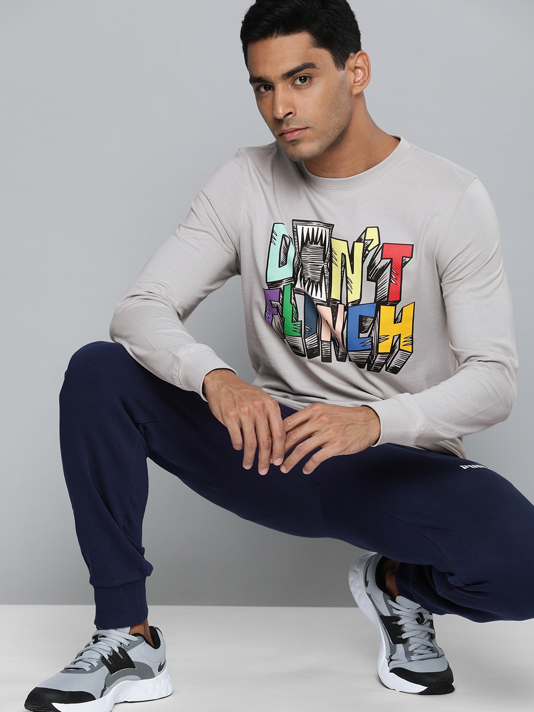 

PUMA Hoops Men Grey Typography Printed Slim Fit Pure Cotton T-shirt