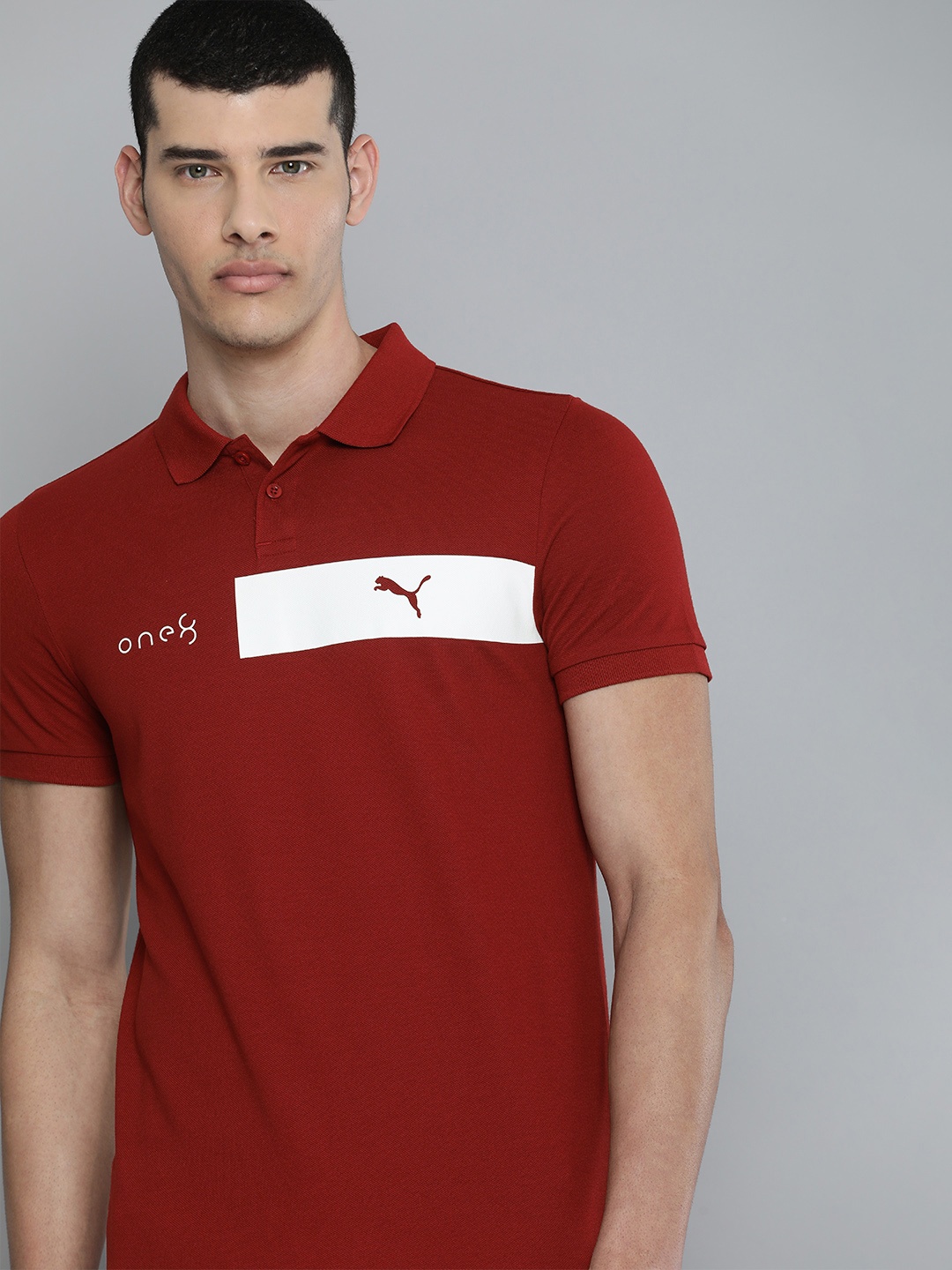 

one8 x PUMA Men Red & White Brand Logo Printed Polo Collar T-shirt