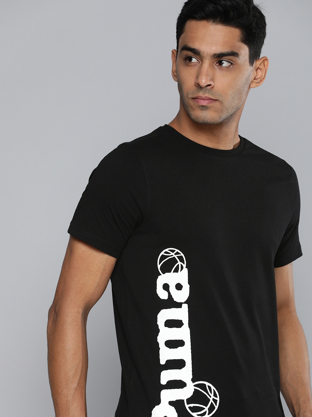 

PUMA Hoops Men Black & White Brand Logo Printed Ever Fresh Round Neck Pure Cotton T-shirt