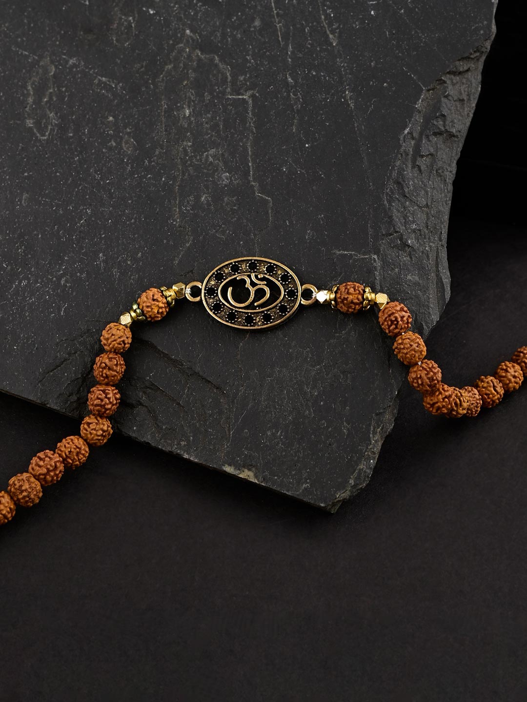 

Tistabene Men Gold-Toned & Brown Omkar Rudraksha Charm Bracelet