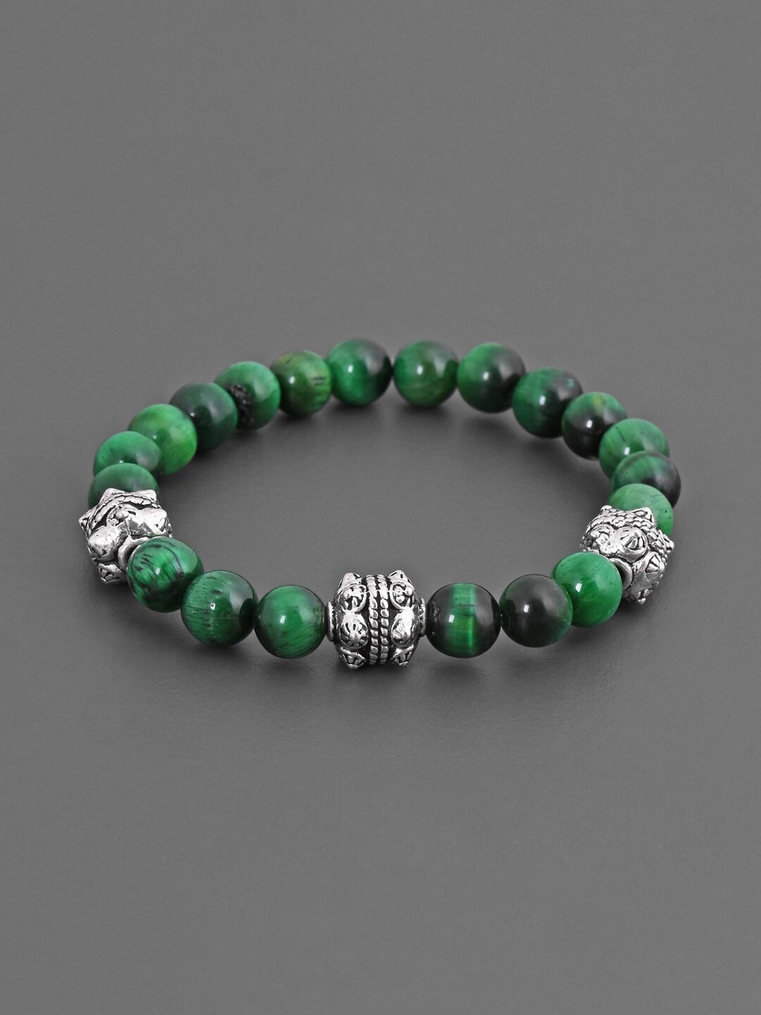 Tistabene Men Silver Plated Green Stones Bracelet