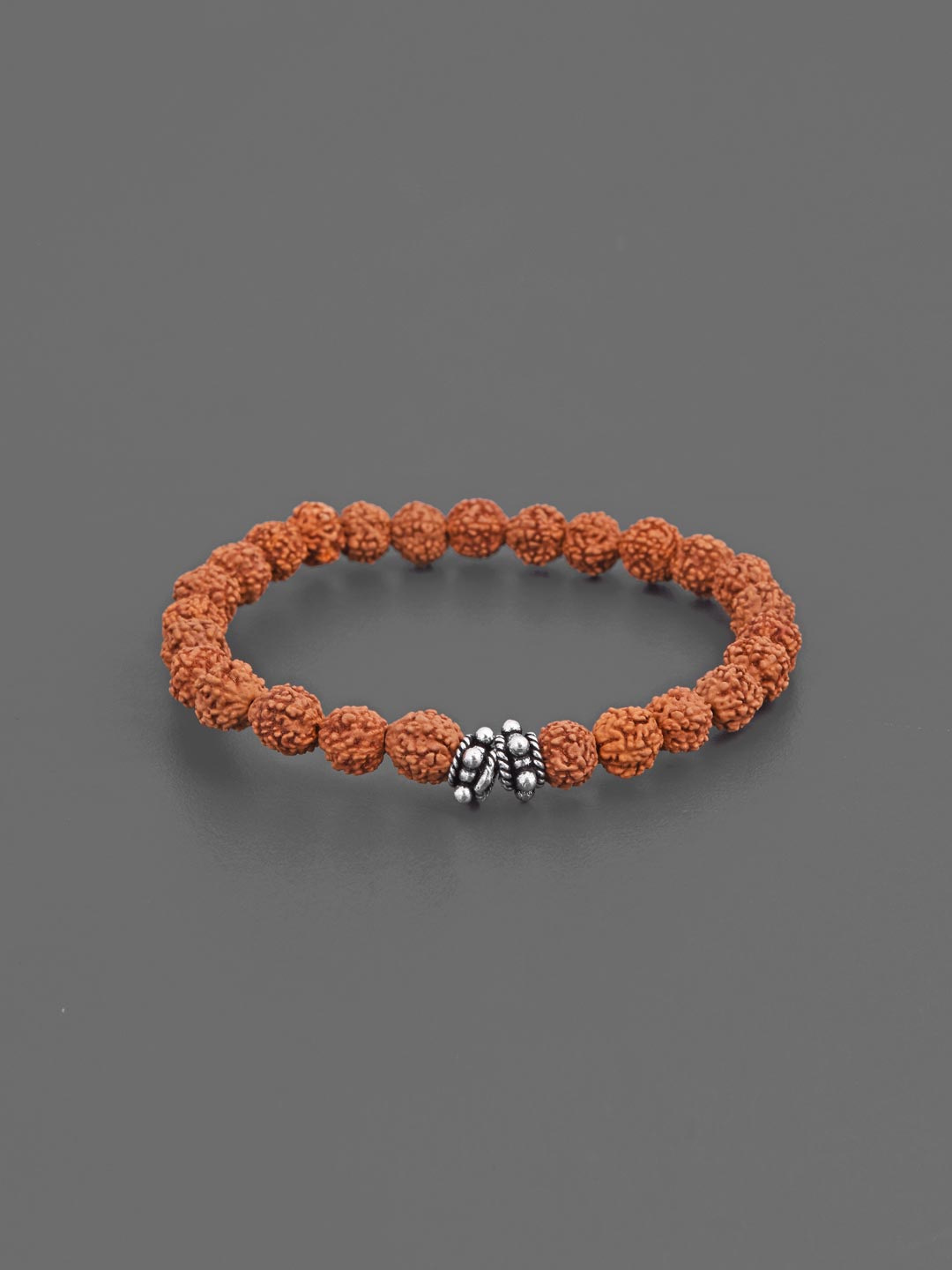 

Tistabene Men Brown & Silver-Plated Rudraksha Oxidized Elasticated Bracelet