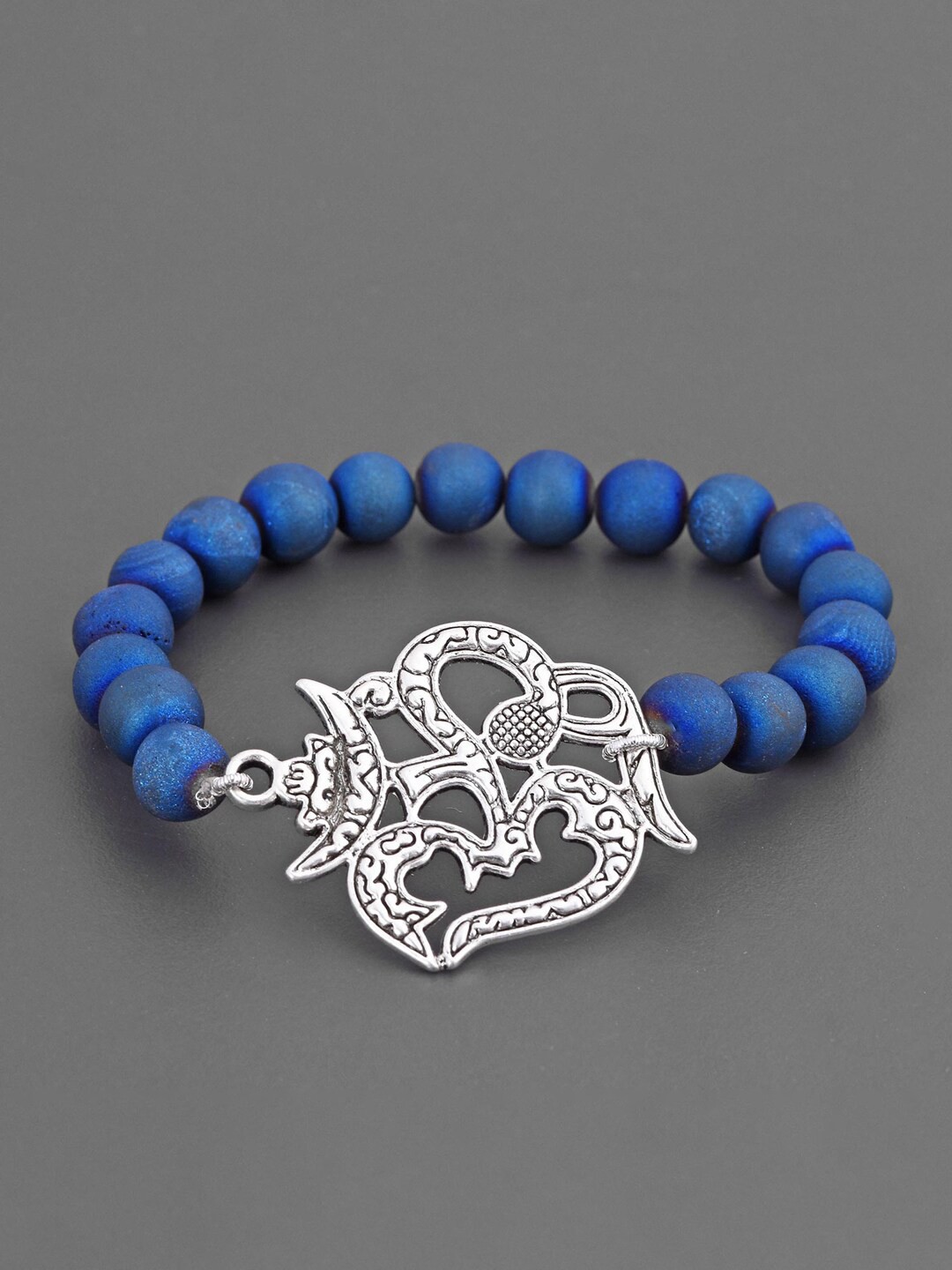

Tistabene Men Silver-Toned & Blue Alloy Silver-Plated Elasticated Bracelet
