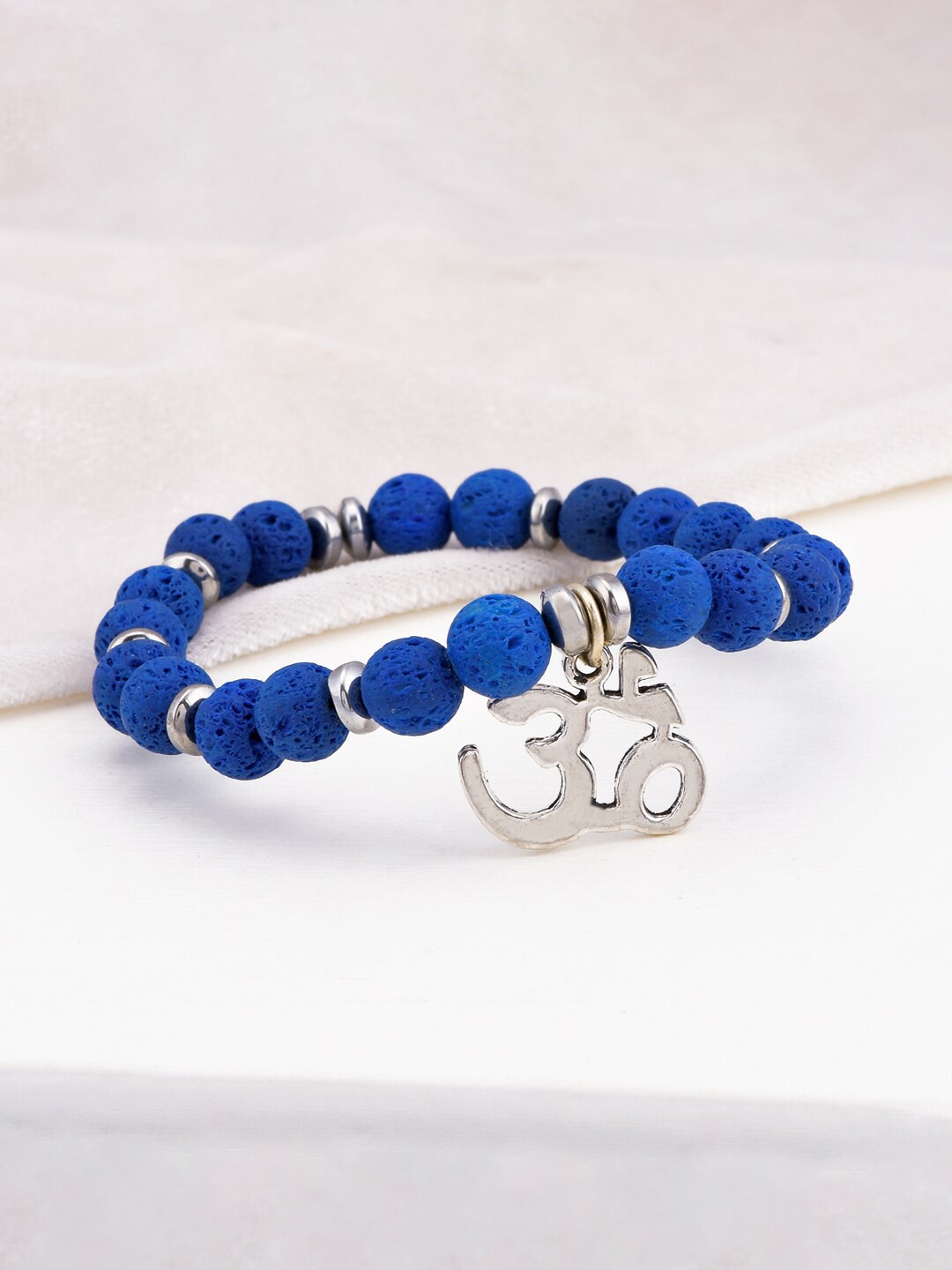 

Tistabene Men Blue Colored Stones & Silver-Plated Elasticated Bracelet