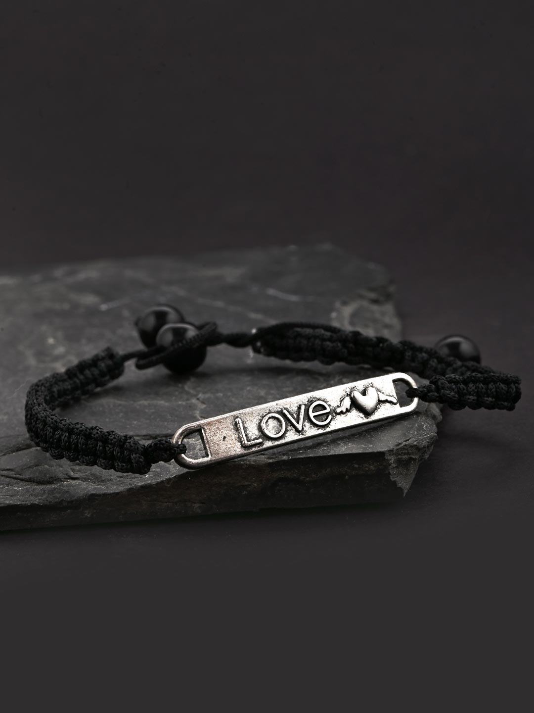 

Tistabene Men Silver-Toned & Black Alloy Silver-Plated Oxidized Wraparound Bracelet