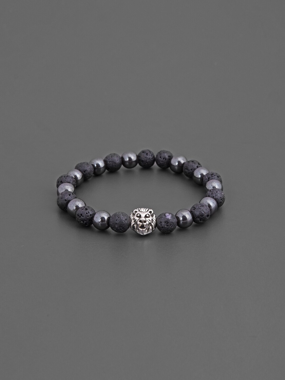 

Tistabene Men Silver-Toned & Black Alloy Silver-Plated Elasticated Bracelet