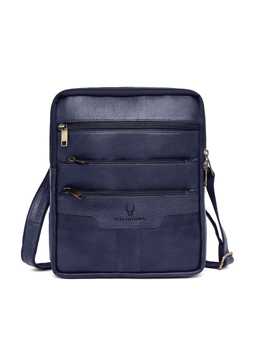 

WildHorn Men Blue Solid Genuine Leather Messenger Bag
