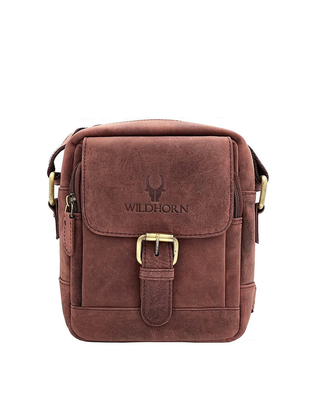 

WildHorn Men Brown Textured Leather Messenger Bag