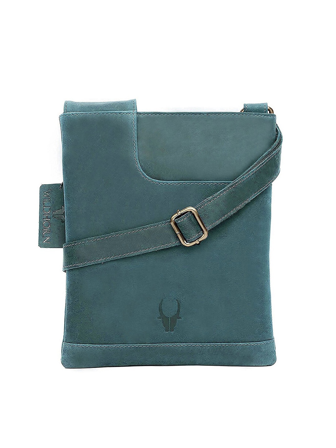 

WildHorn Men Teal Solid Leather Messenger Bag