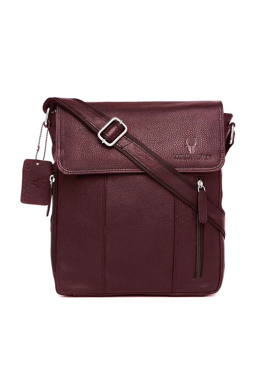 

WildHorn Men Maroon Textured Messenger Bag