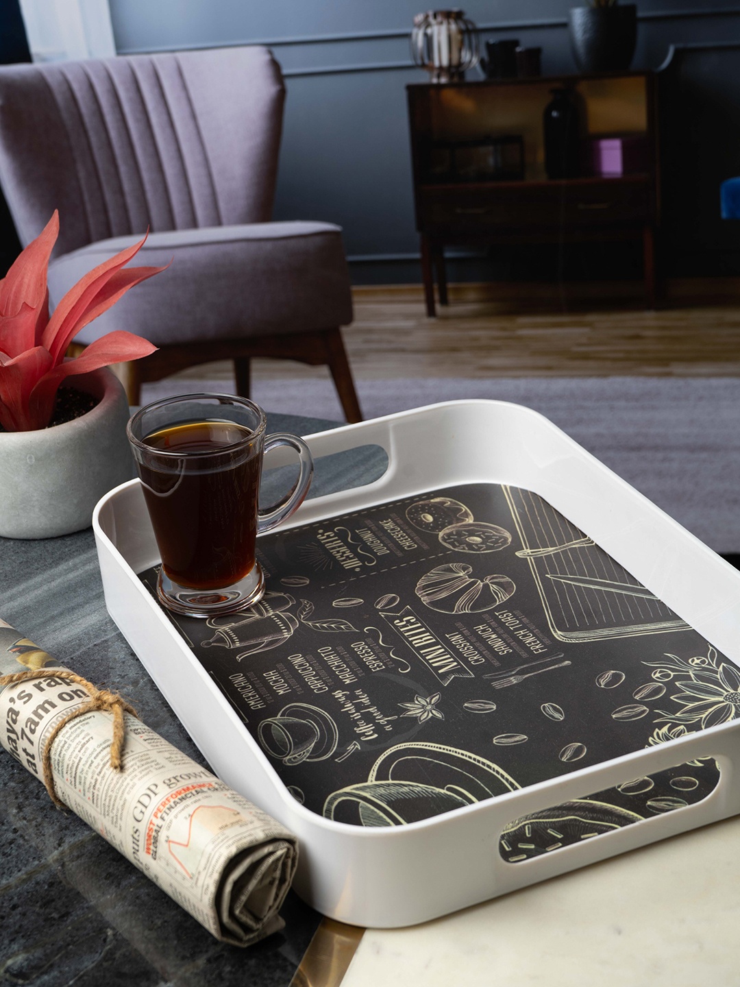 

GOODHOMES White & Brown Melamine Square Serving Tray