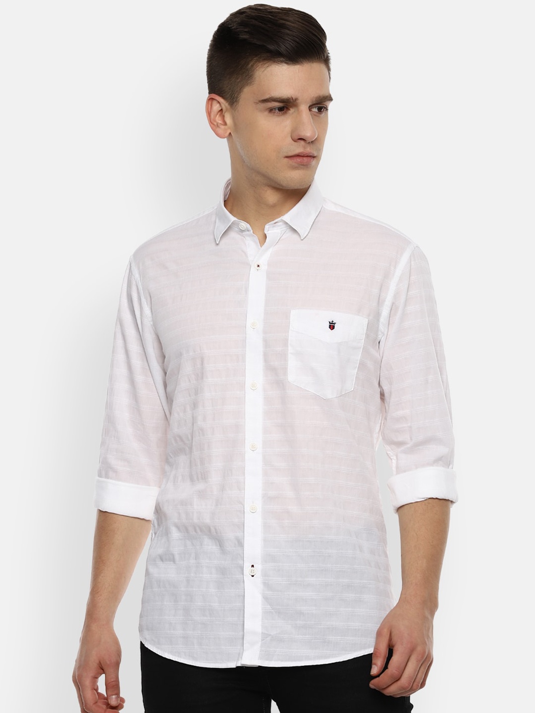 

Louis Philippe Sport Men White Slim Fit Horizontal Stripes Opaque Cotton Casual Shirt