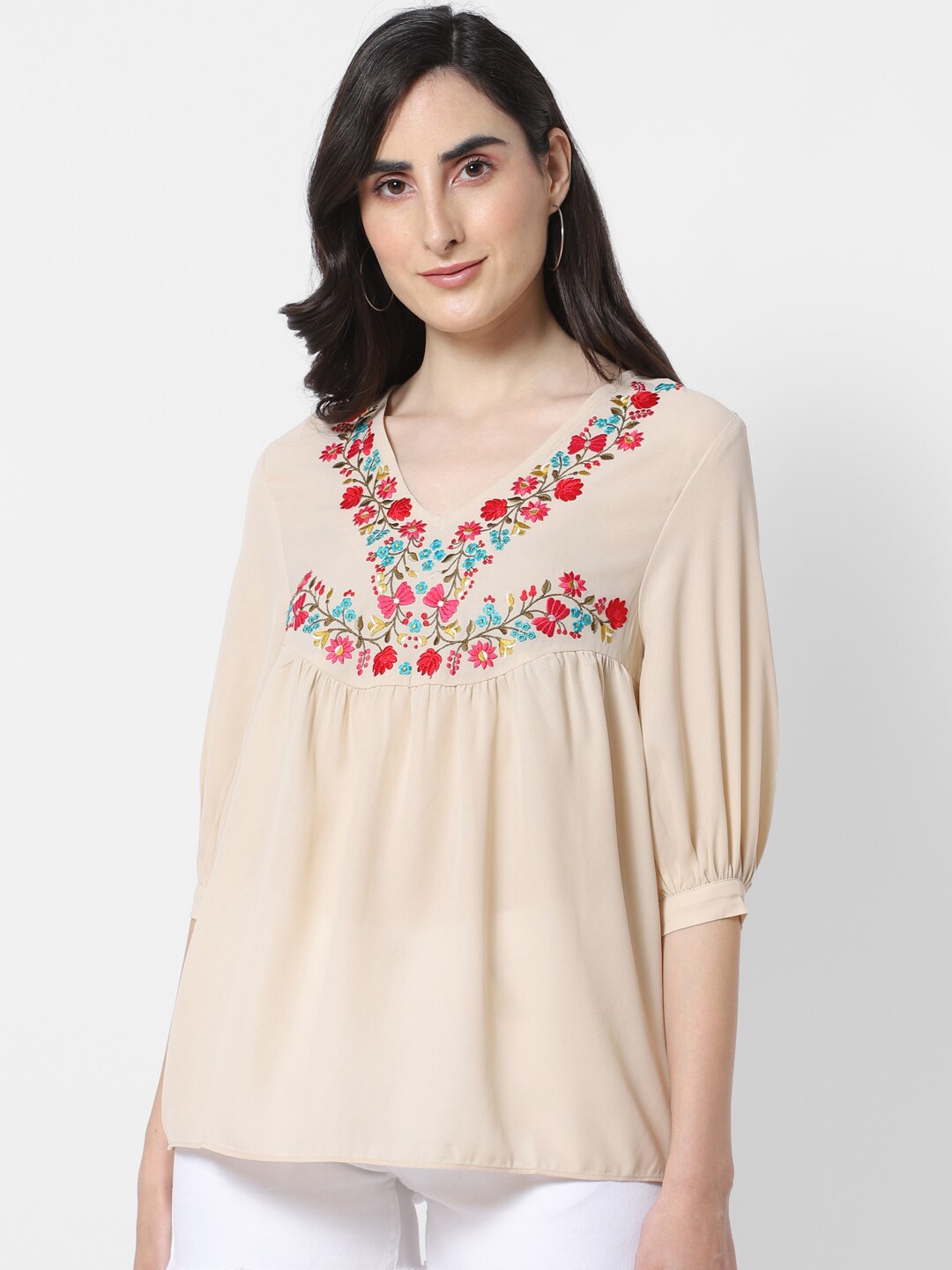 

MARCA Disati Beige Floral A-Line Top