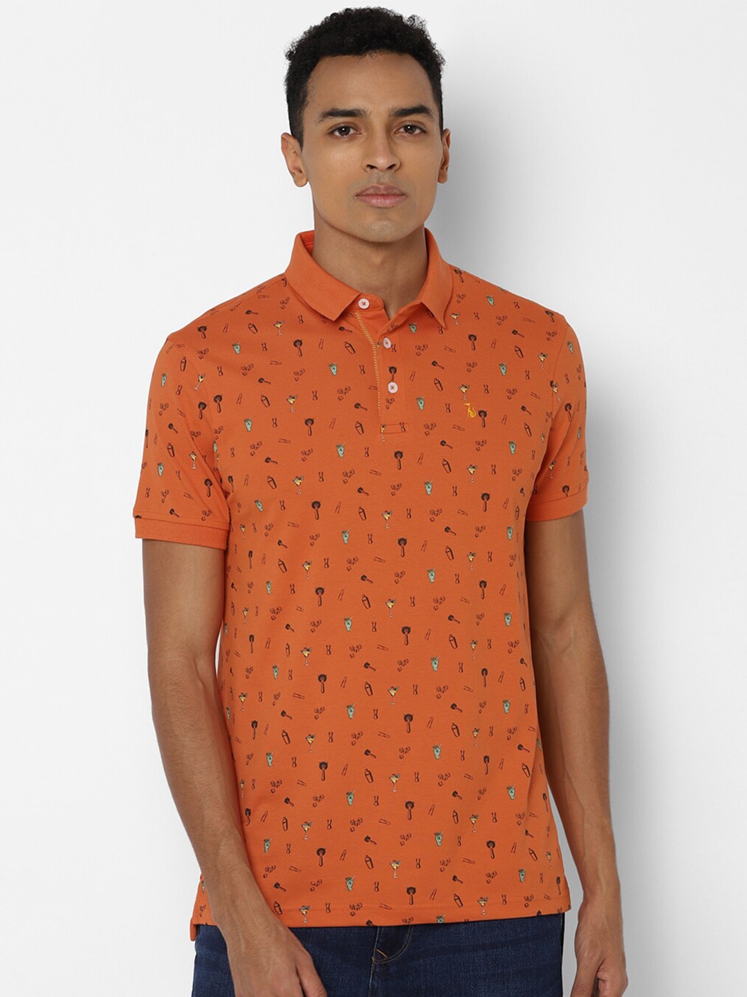 

SIMON CARTER LONDON Men Orange & Black Printed Polo Collar Slim Fit T-shirt