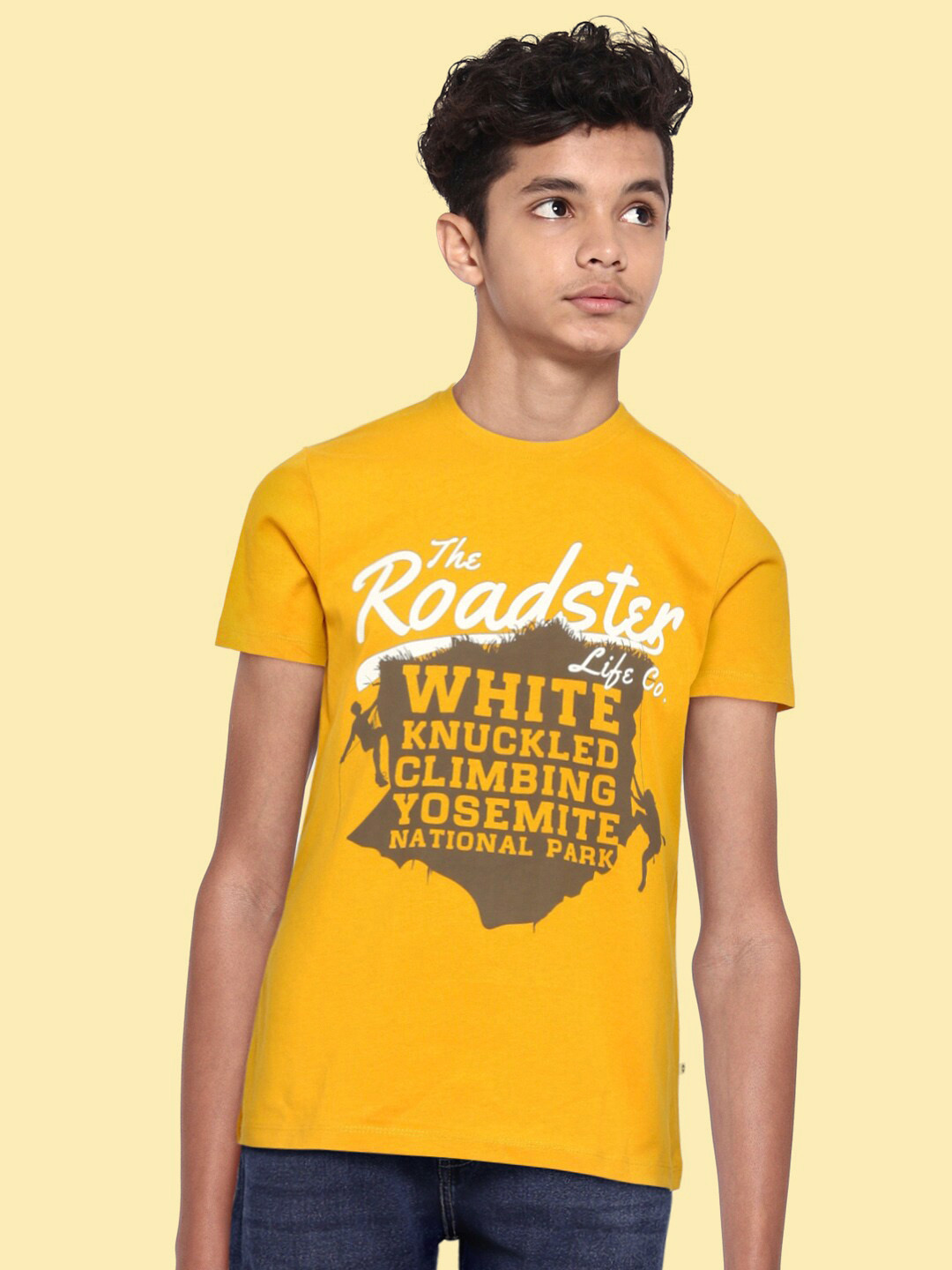 

UTH by Roadster Boys Mustard Yellow & Charcoal Grey Typography Printed Pure Cotton T-shirt