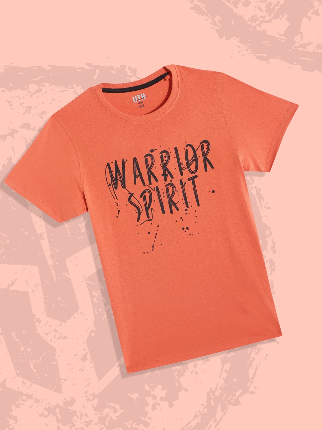 

UTH by Roadster Teen Boys Orange & Black Typography Printed Cotton T-shirt
