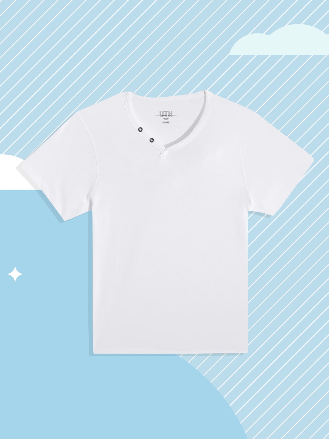 

UTH by Roadster Boys White Pure Cotton Solid V-Neck T-shirt