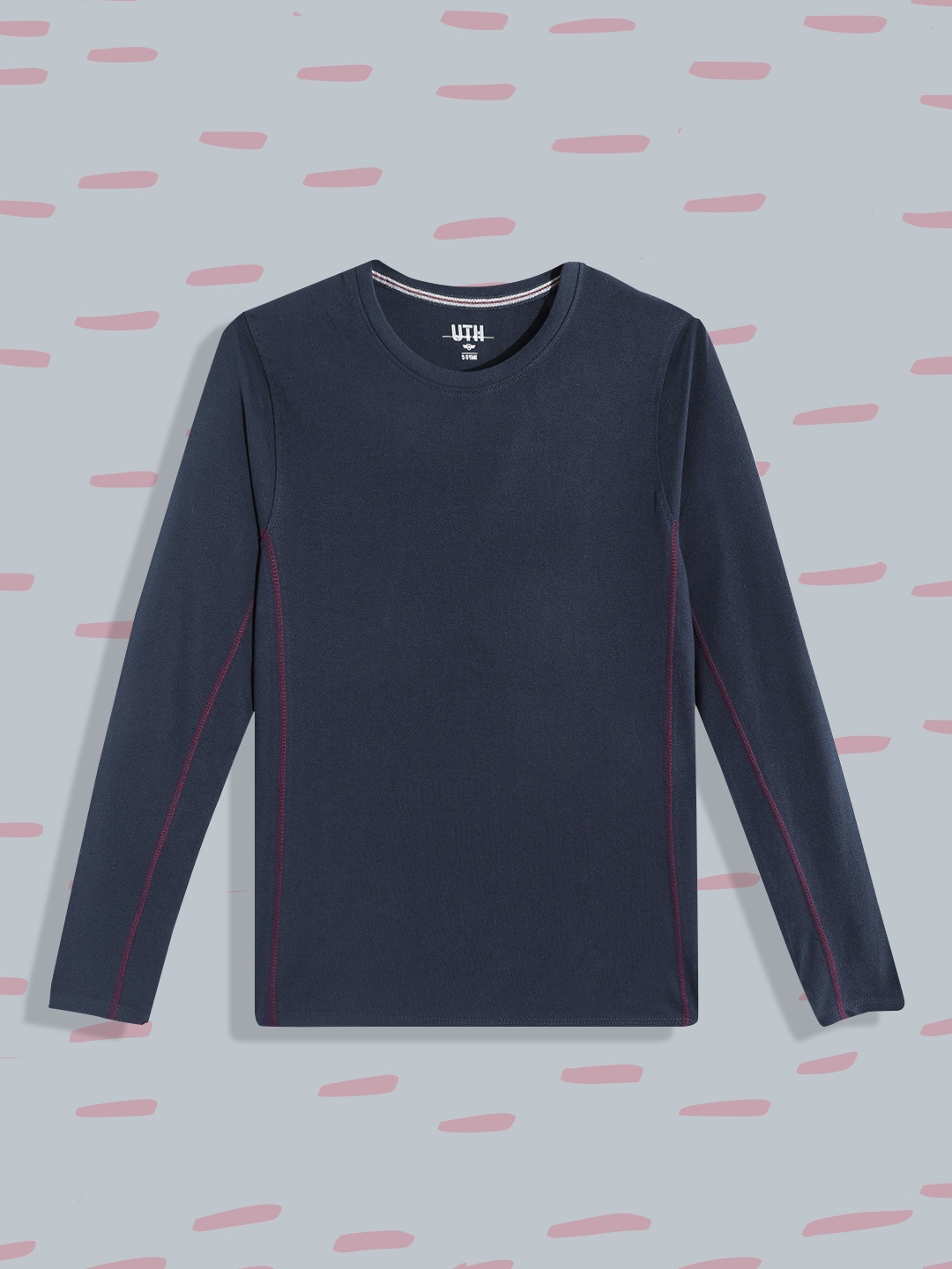 

UTH by Roadster Teen Boys Navy Blue Solid Cotton T-shirt with Embroidered Detail