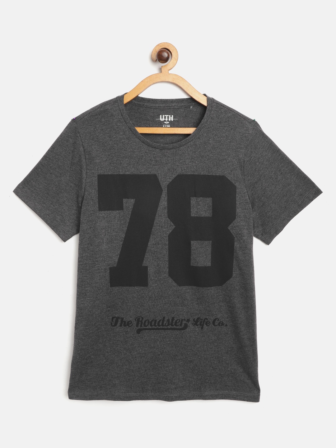 

UTH by Roadster Boys Charcoal Grey & Black Varsity Print T-shirt