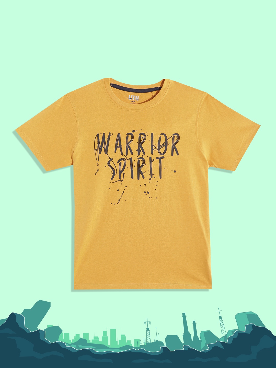

UTH by Roadster Boys Yellow & Black Pure Cotton Typography Printed T-shirt