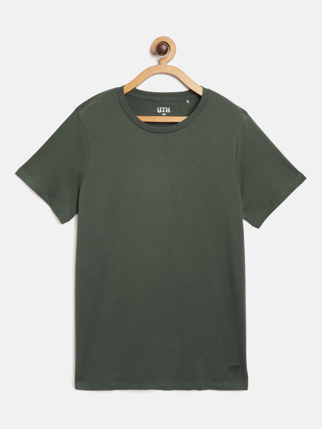 

UTH by Roadster Boys Olive Green Pure Cotton Solid T-shirt