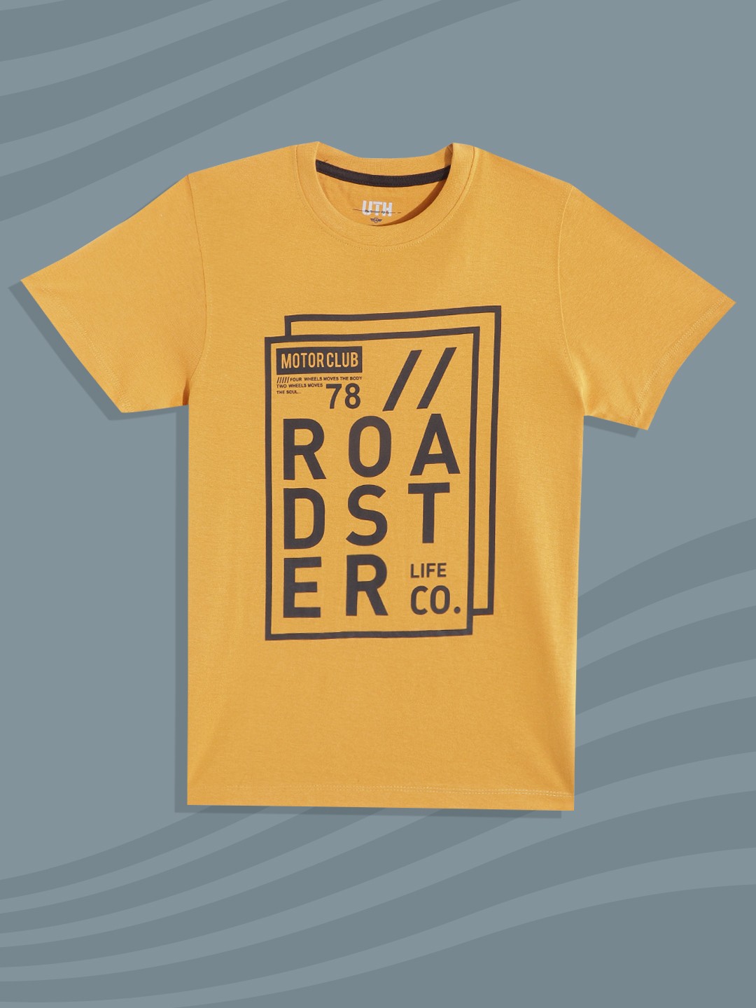 

UTH by Roadster Boys Yellow & Black Pure Cotton Typography Printed T-shirt