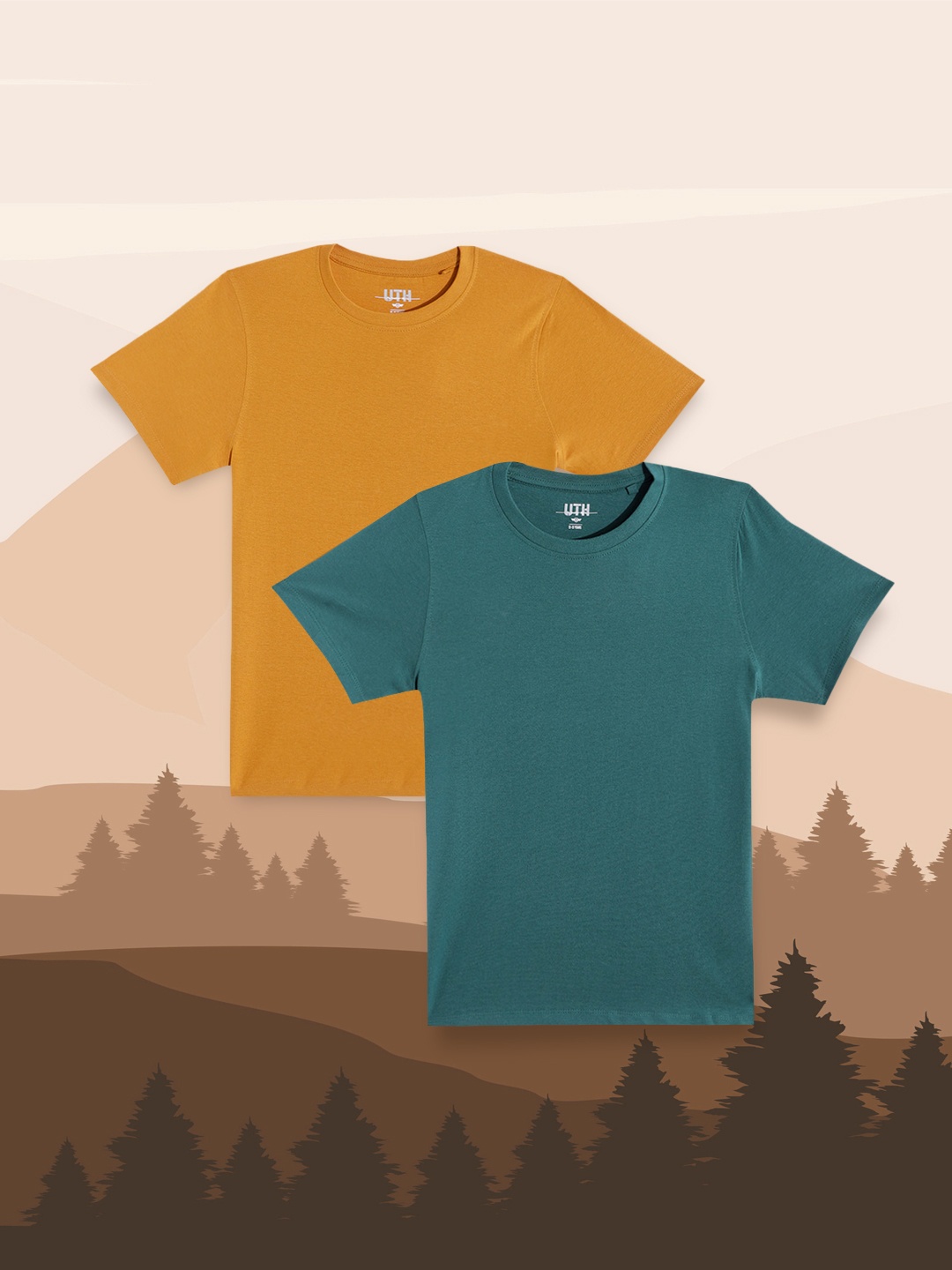 

UTH by Roadster Teen Boys Pack of 2 Solid Cotton T-shirt, Green