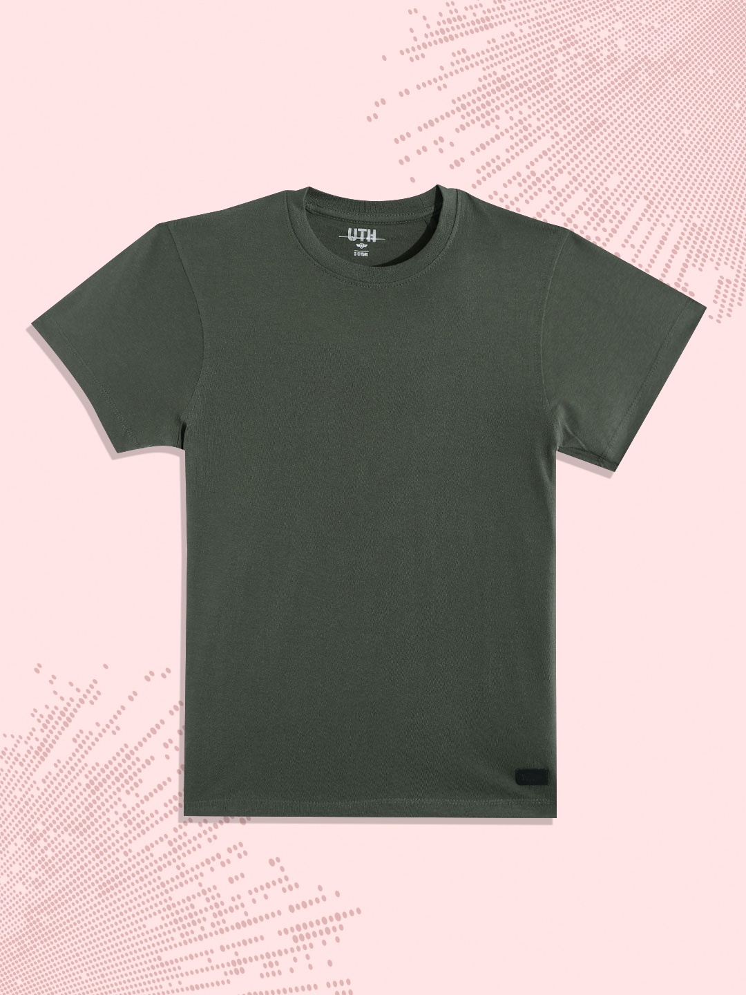 

UTH by Roadster Boys Olive Green Pure Cotton Solid T-shirt