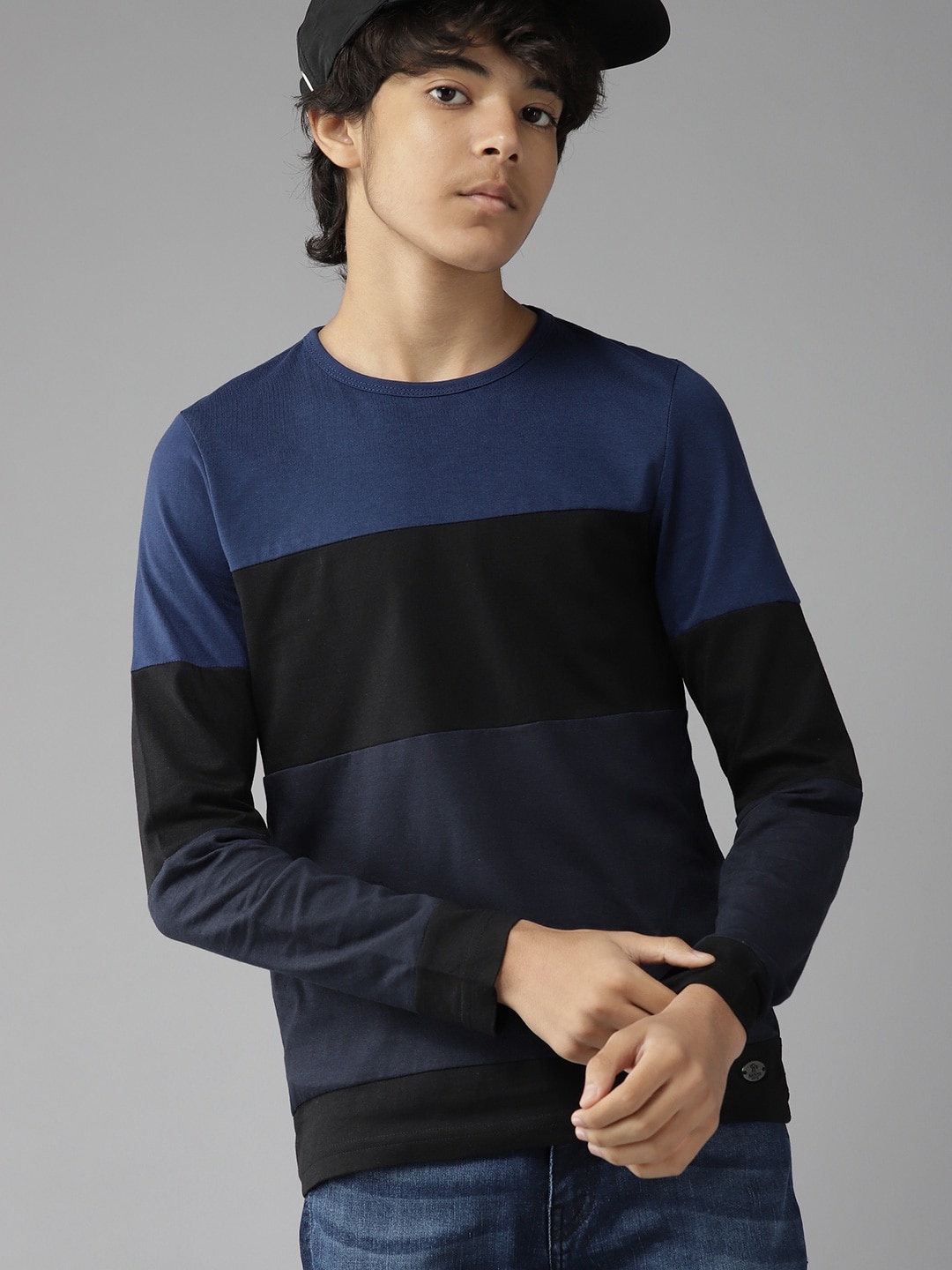 

UTH by Roadster Boys Blue & Black Colourblocked Cotton T-shirt