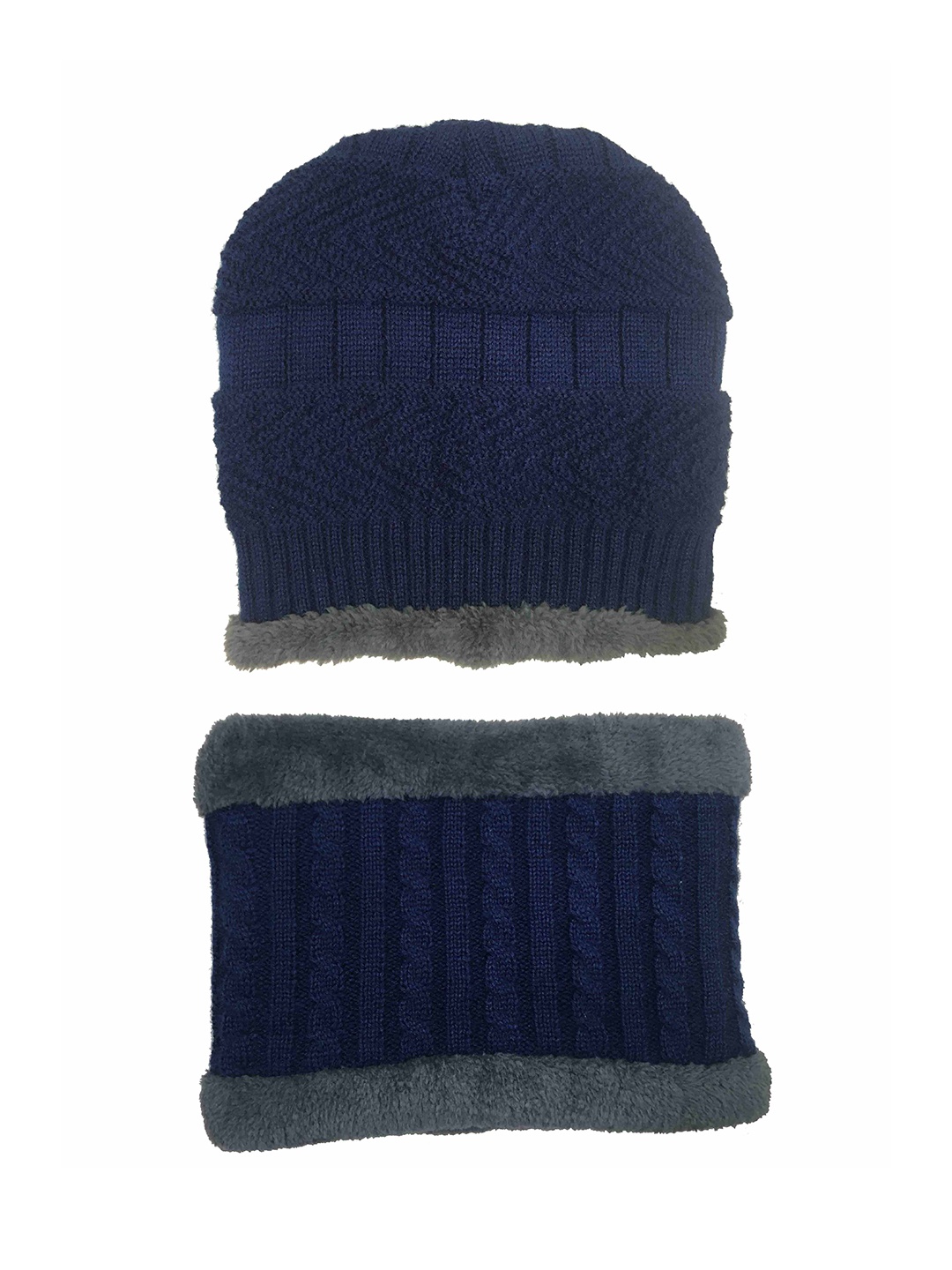 

Gajraj Unisex Navy Blue & Grey Self-Design Beanie