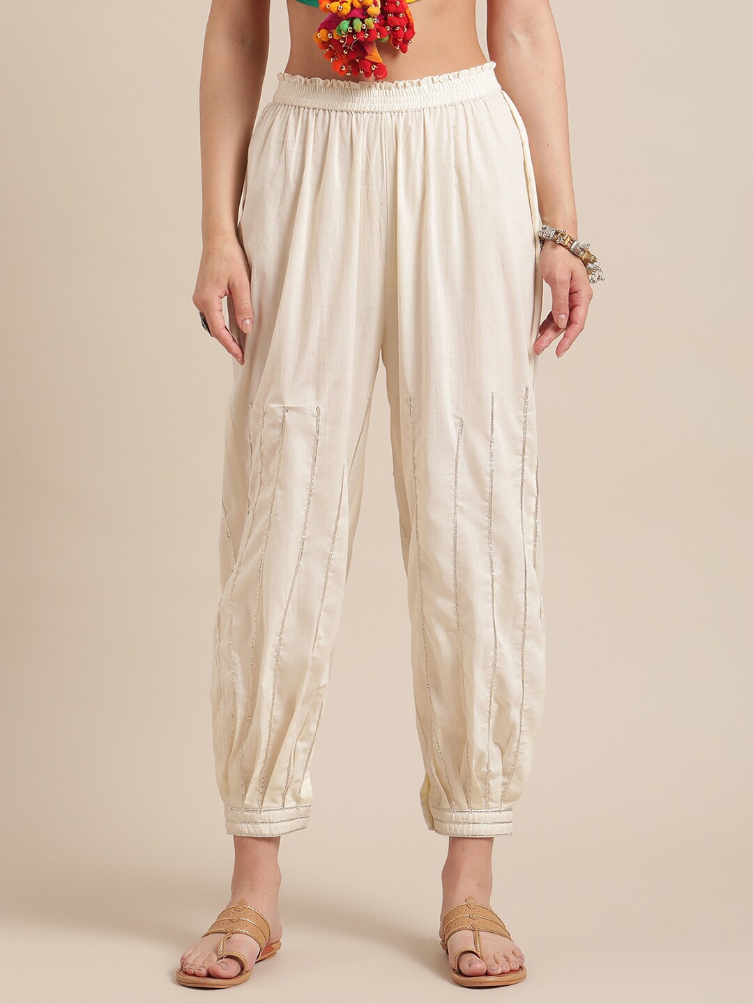 

Varanga Women Off White & Gold-Toned Embellished Ethnic Palazzos