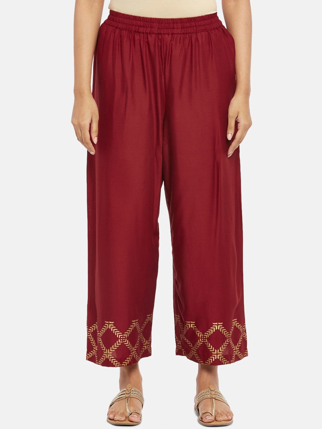 

RANGMANCH BY PANTALOONS Women Maroon & Gold-Toned Ethnic Palazzos
