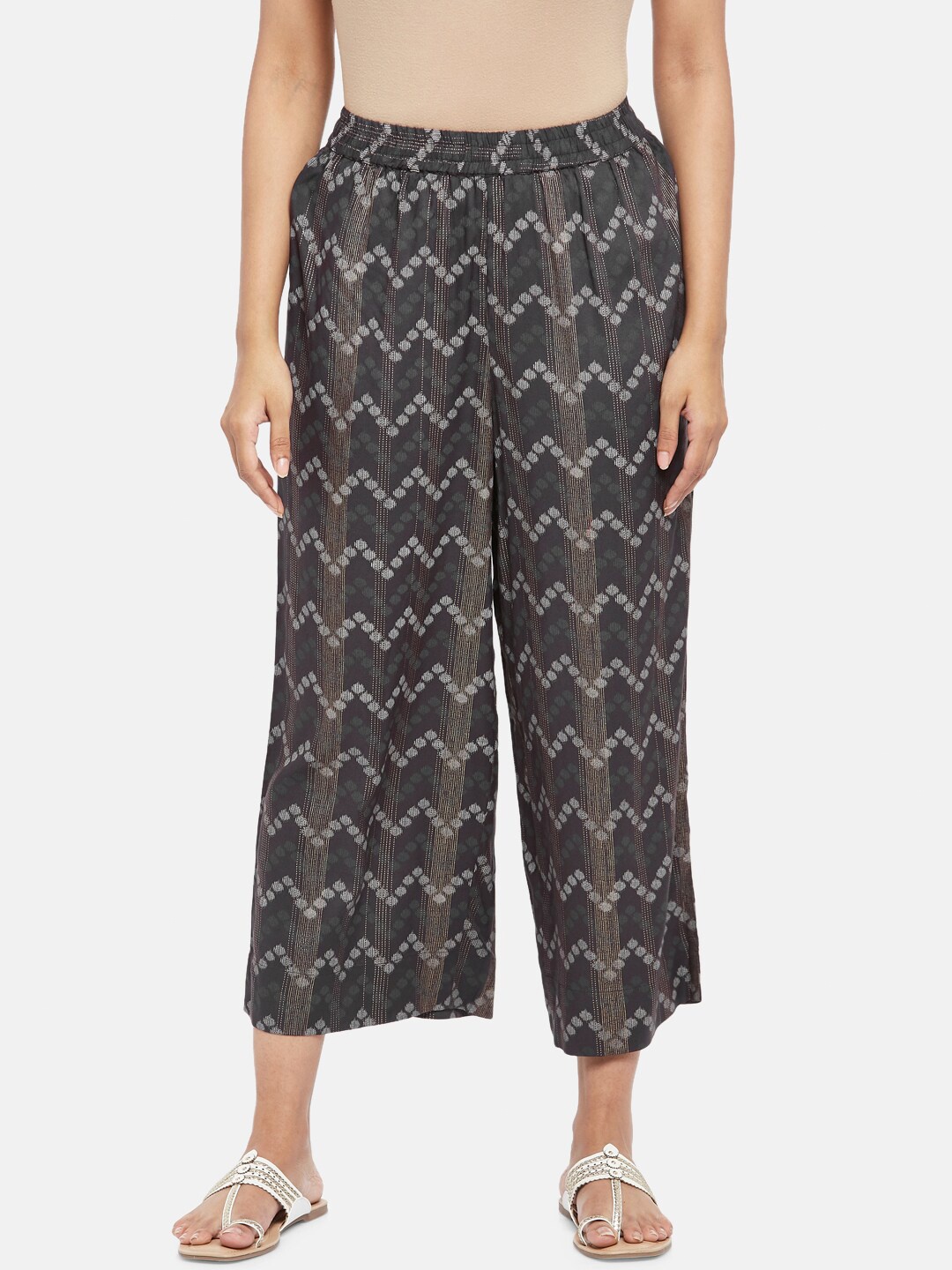 

RANGMANCH BY PANTALOONS Women Charcoal Grey Printed Ethnic Palazzos