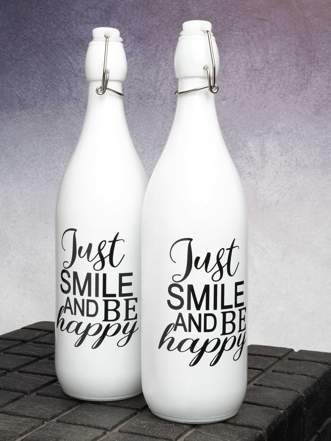 

GOODHOMES Set Of 2 White Glass Bottles with Slogan