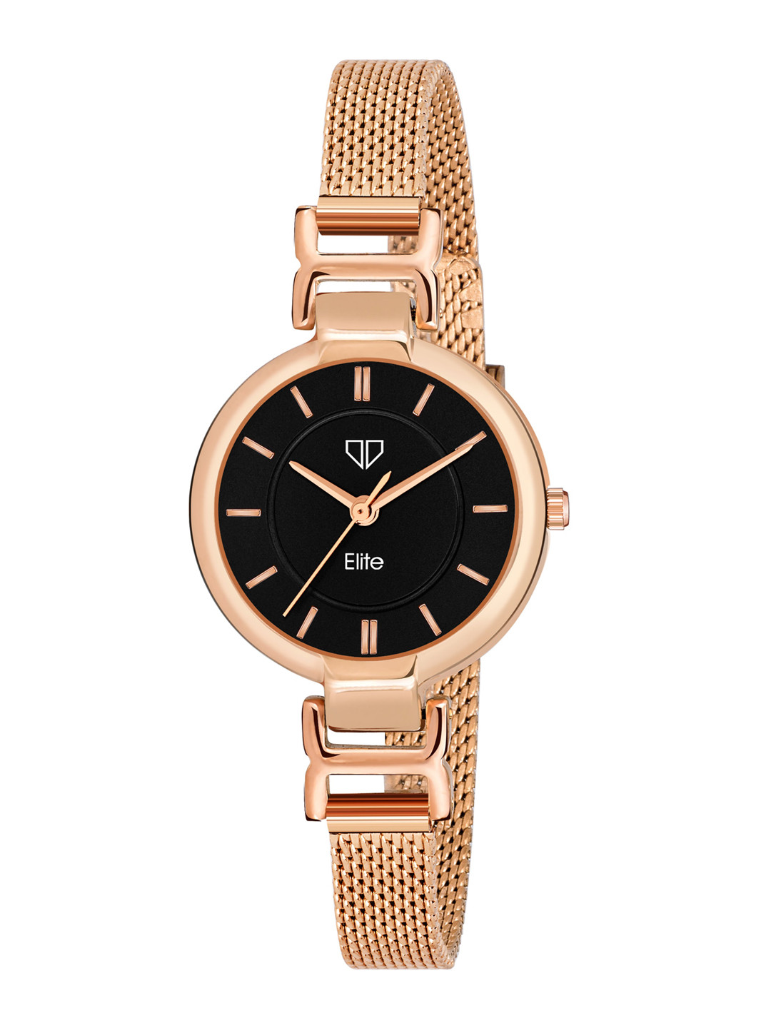 

Walrus Women Black Brass Embellished Dial & Rose Gold Toned Stainless Steel Bracelet Style Straps Analogue Watch