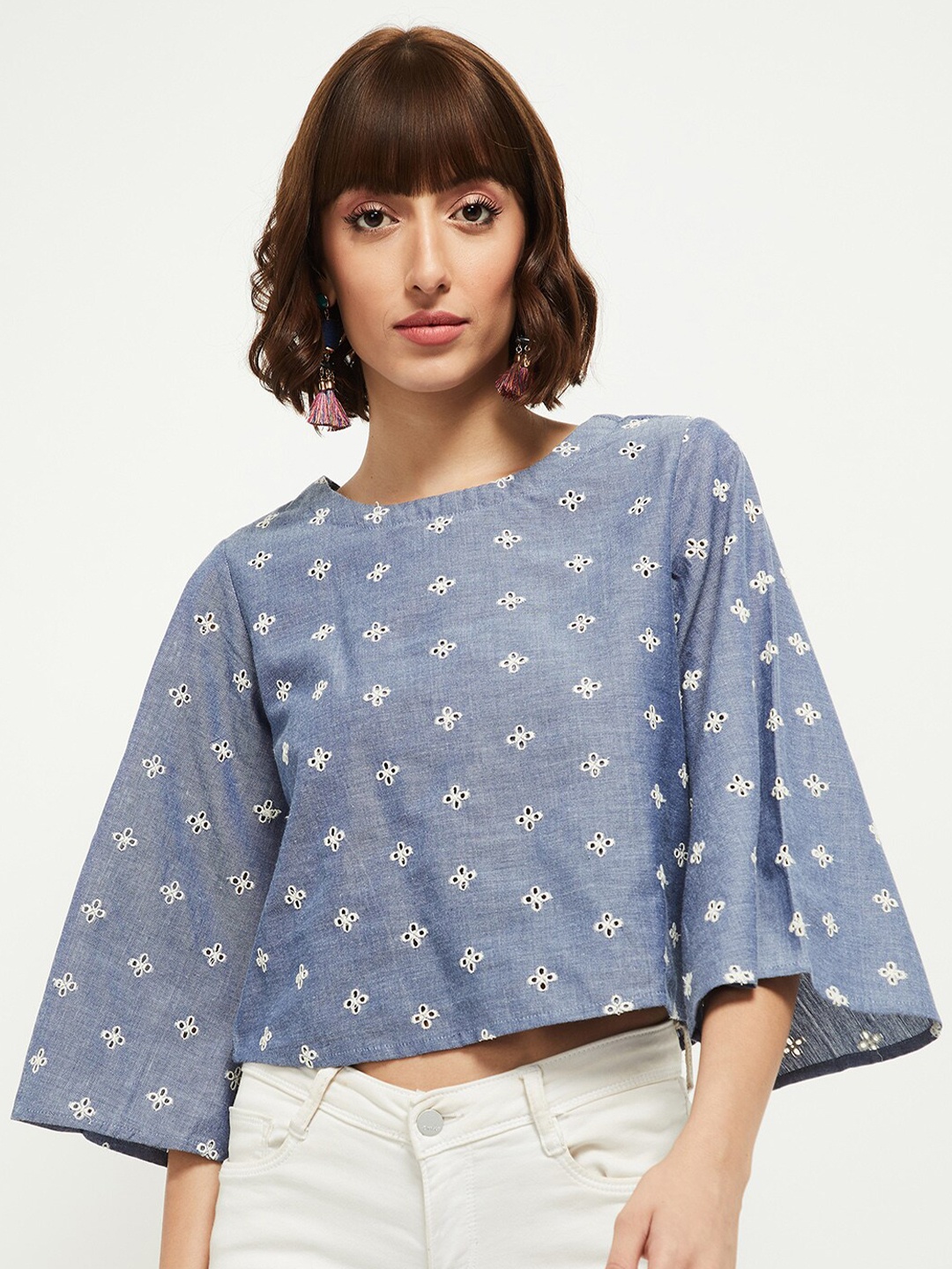 

max Blue Geometric Boxy Crop Top