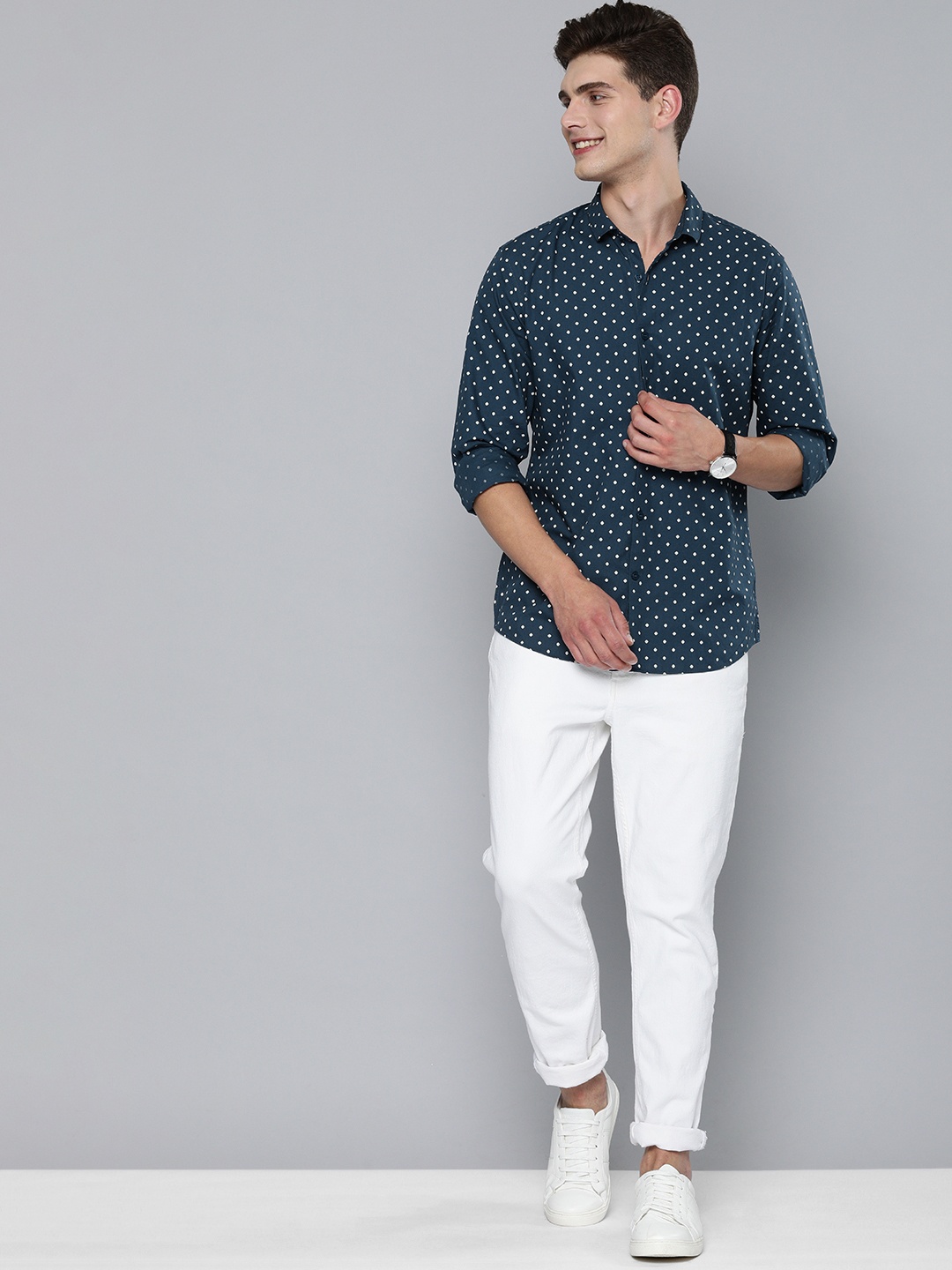 

Mast & Harbour Men Navy Blue Printed Slim Fit Pure Cotton Casual Shirt