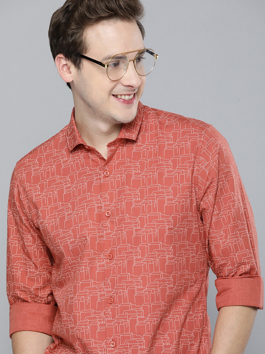 

Mast & Harbour Men Coral Pink & White Printed Casual Shirt
