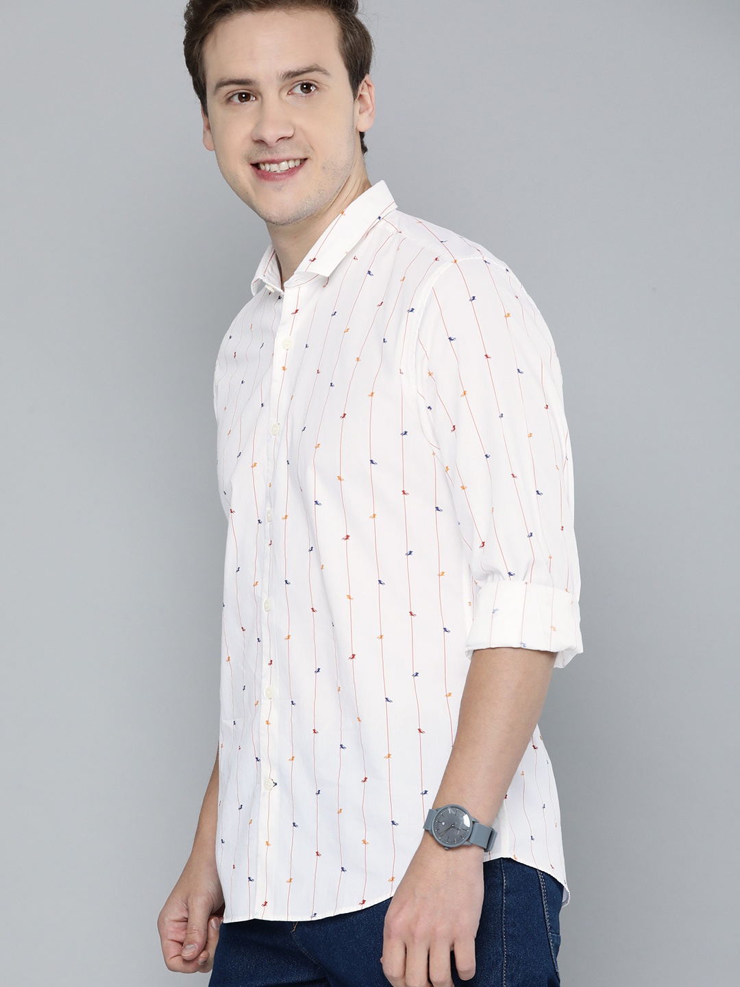 

Mast & Harbour Men White Slim Fit Striped Pure Cotton Casual Shirt